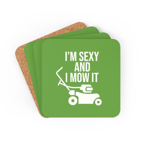 I'm Sexy And I Mow It Corkwood Coaster Set