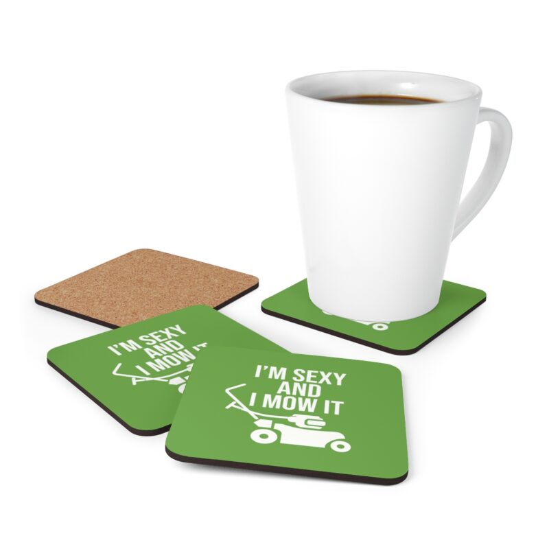 I'm Sexy And I Mow It Corkwood Coaster Set