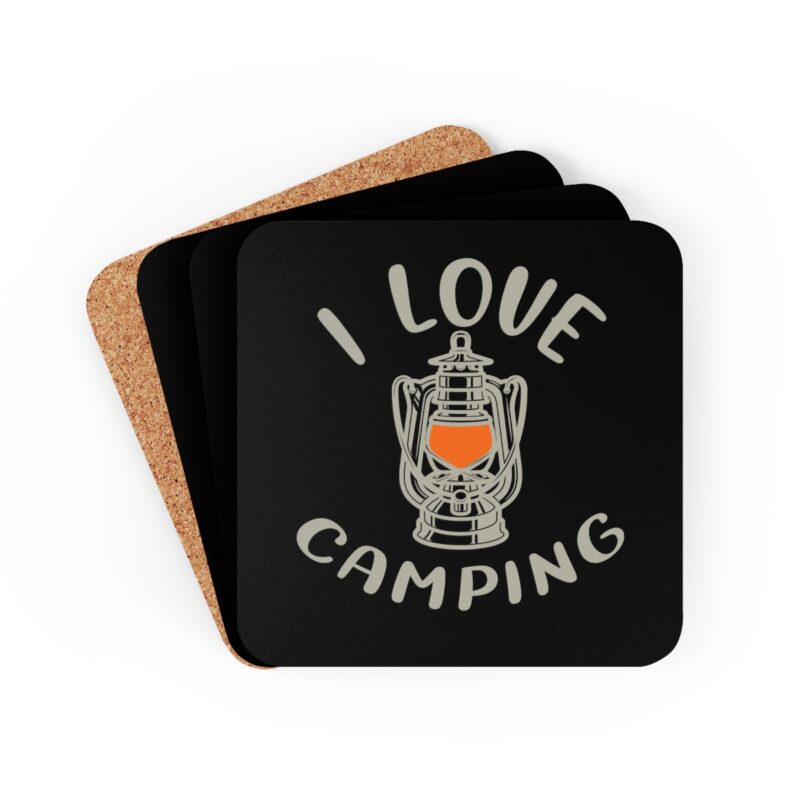 I Love Camping Corkwood Coaster Set