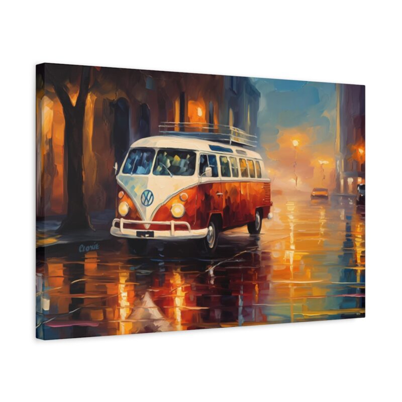 Rainy City Street Campervan Canvas Print - Landscape