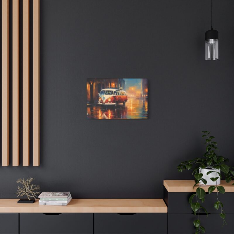 Rainy City Street Campervan Canvas Print - Landscape