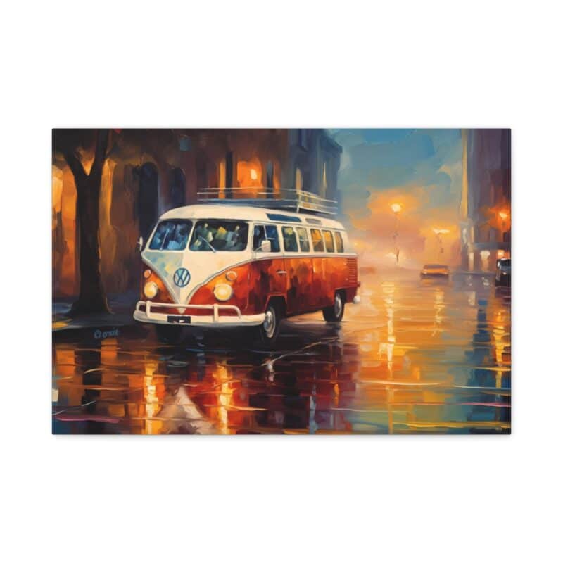 Rainy City Street Campervan Canvas Print - Landscape