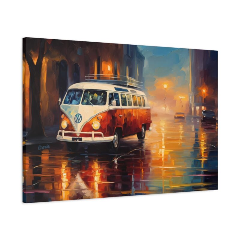 Rainy City Street Campervan Canvas Print - Landscape