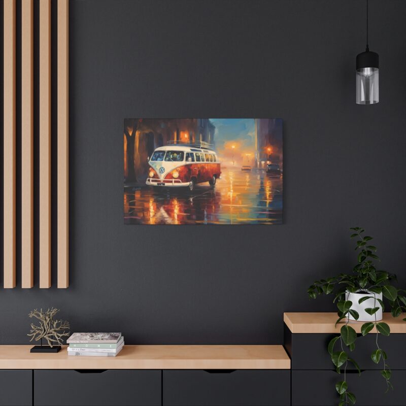 Rainy City Street Campervan Canvas Print - Landscape