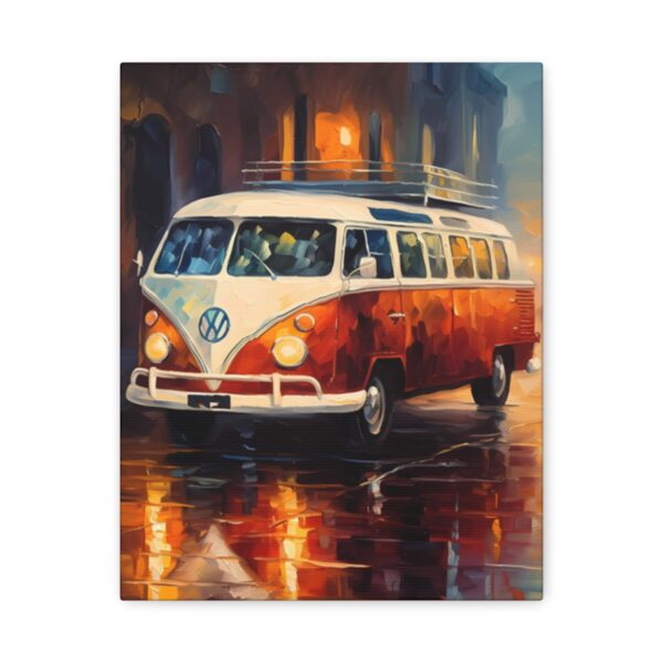 Rainy City Street Vanlife Vw Campervan Canvas Print - Portrait