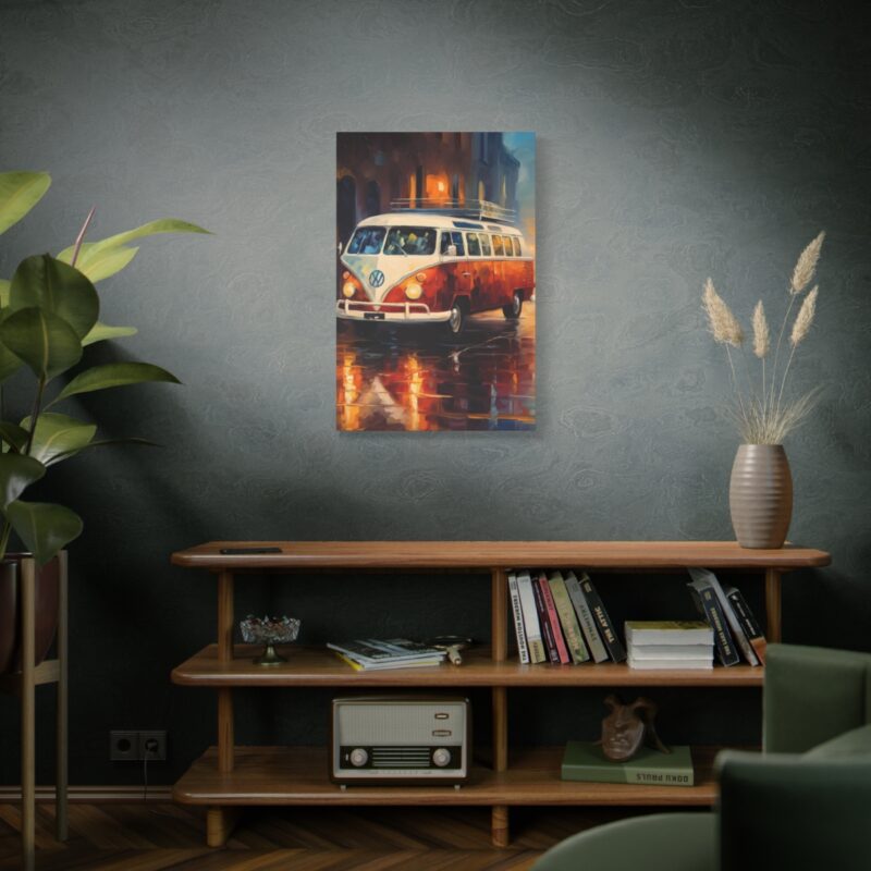 Rainy City Street Vanlife Vw Campervan Canvas Print - Portrait