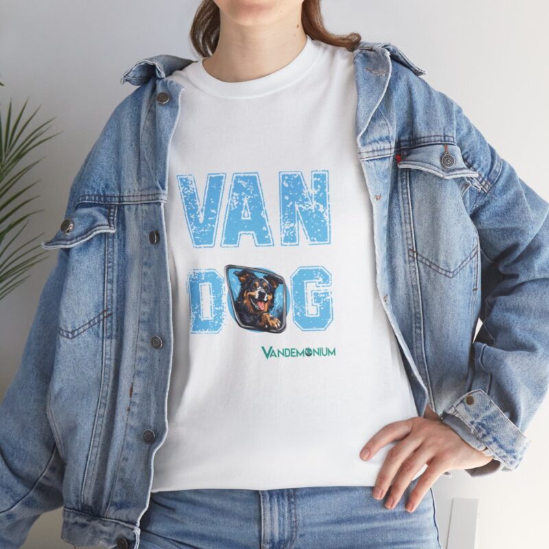 Van Dog T-shirt - Black And White And Tan Shaggy Dog