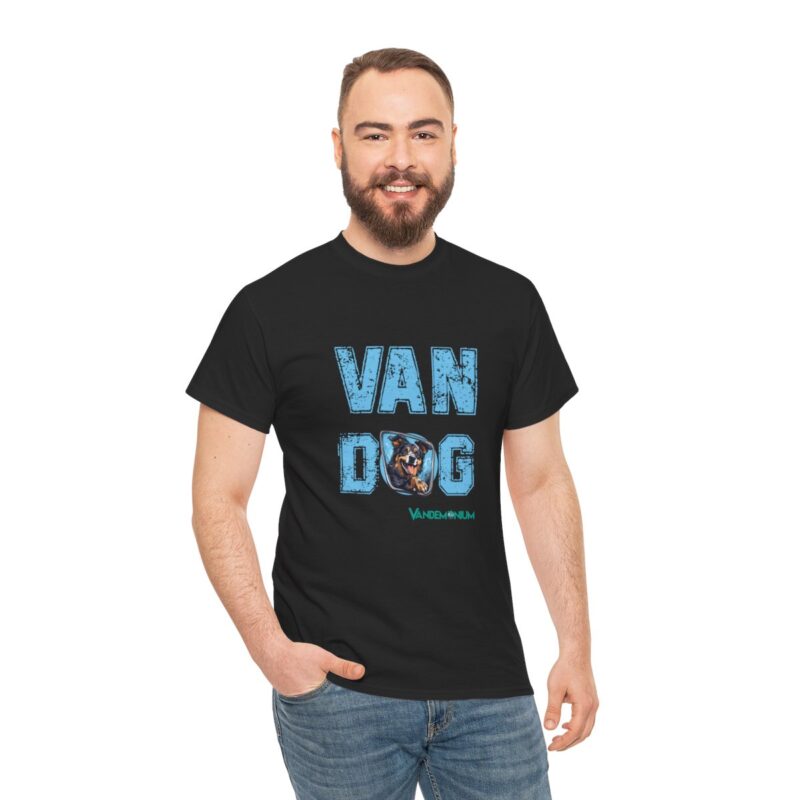 Van Dog T-shirt - Black And White And Tan Shaggy Dog