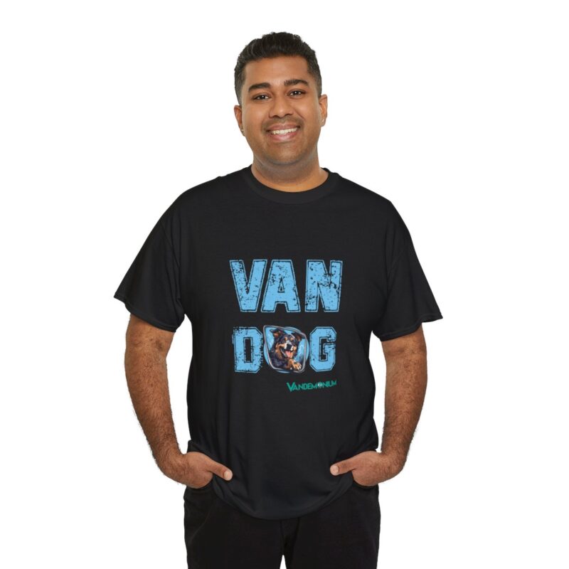 Van Dog T-shirt - Black And White And Tan Shaggy Dog